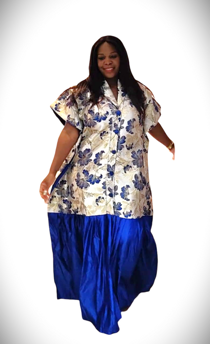 The Queen Tiara Maxi Kaftan Dress - Blue & Gold