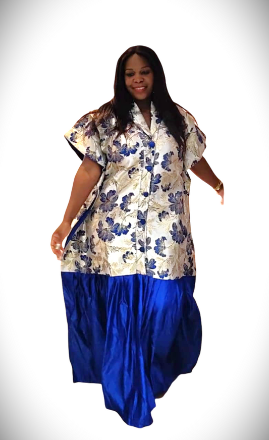 The Queen Tiara Maxi Kaftan Dress - Blue & Gold