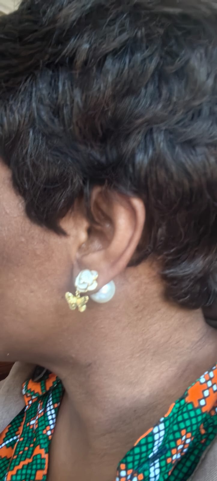 Double Pearl Golden Studs Earrings - Butterfly
