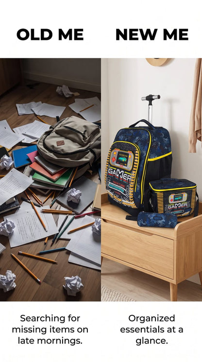 Gamer 3-in-1 Trolley Backpack School Bag Set