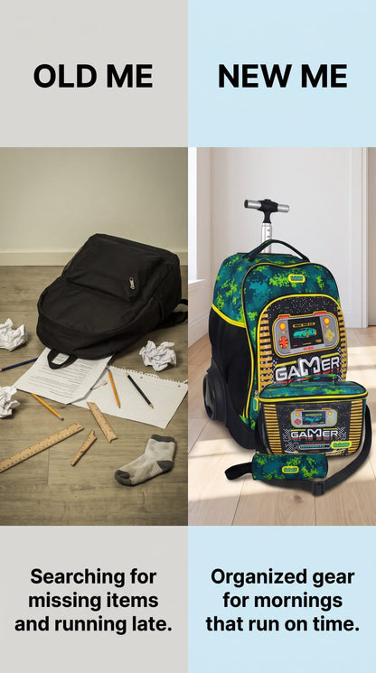 Gamer 3-in-1 Trolley Backpack School Bag Set