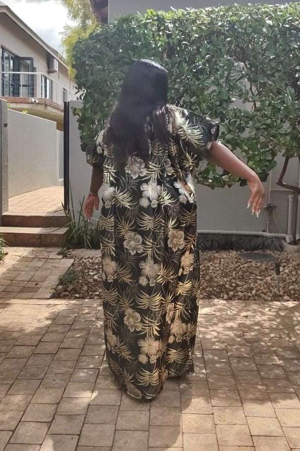 The Loveth Damask Kimono Dress - Black & Gold