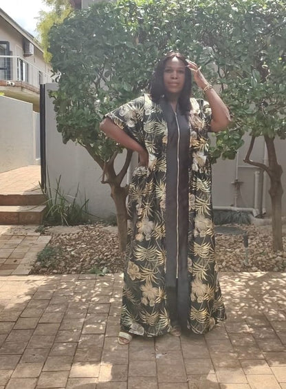 The Loveth Damask Kimono Dress - Black & Gold