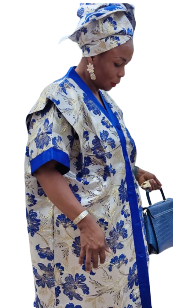 The Loveth Damask Kimono Dress - Blue & Gold Floral