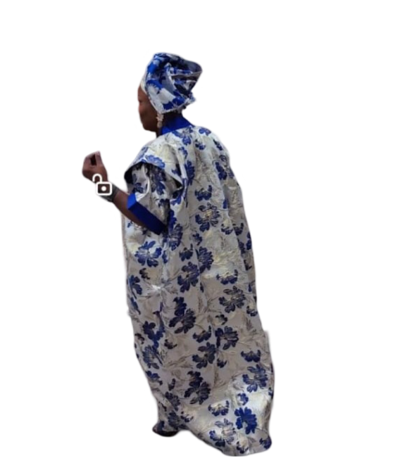 The Loveth Damask Kimono Dress - Blue & Gold Floral
