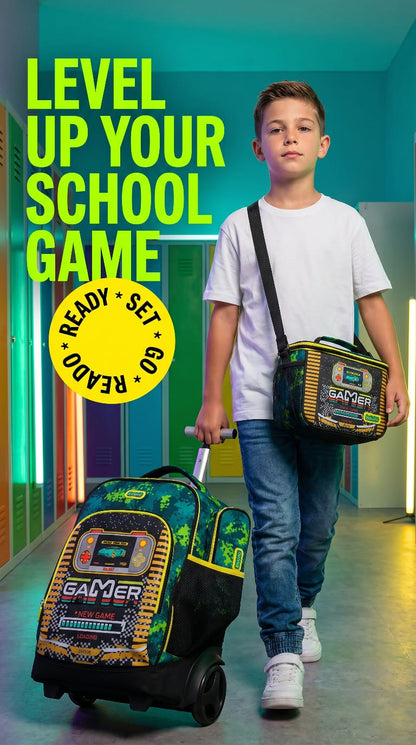 Gamer 3-in-1 Trolley Backpack School Bag Set
