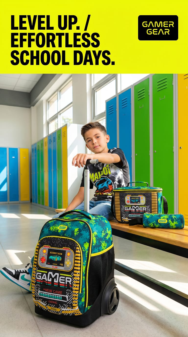 Gamer 3-in-1 Trolley Backpack School Bag Set