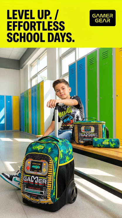 Gamer 3-in-1 Trolley Backpack School Bag Set