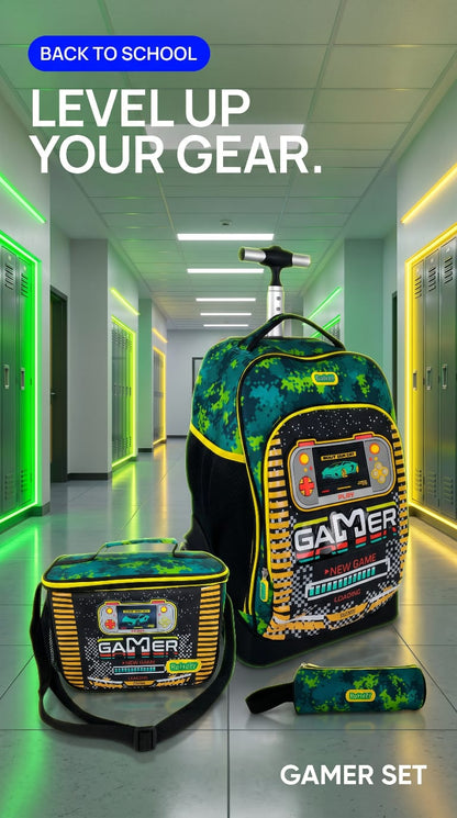 Gamer 3-in-1 Trolley Backpack School Bag Set