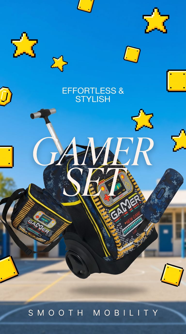 Gamer 3-in-1 Trolley Backpack School Bag Set