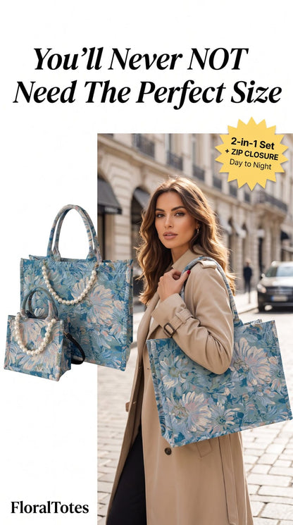Floral Oil Painting Canvas Tote Bag (2-in-1 Bag Set)