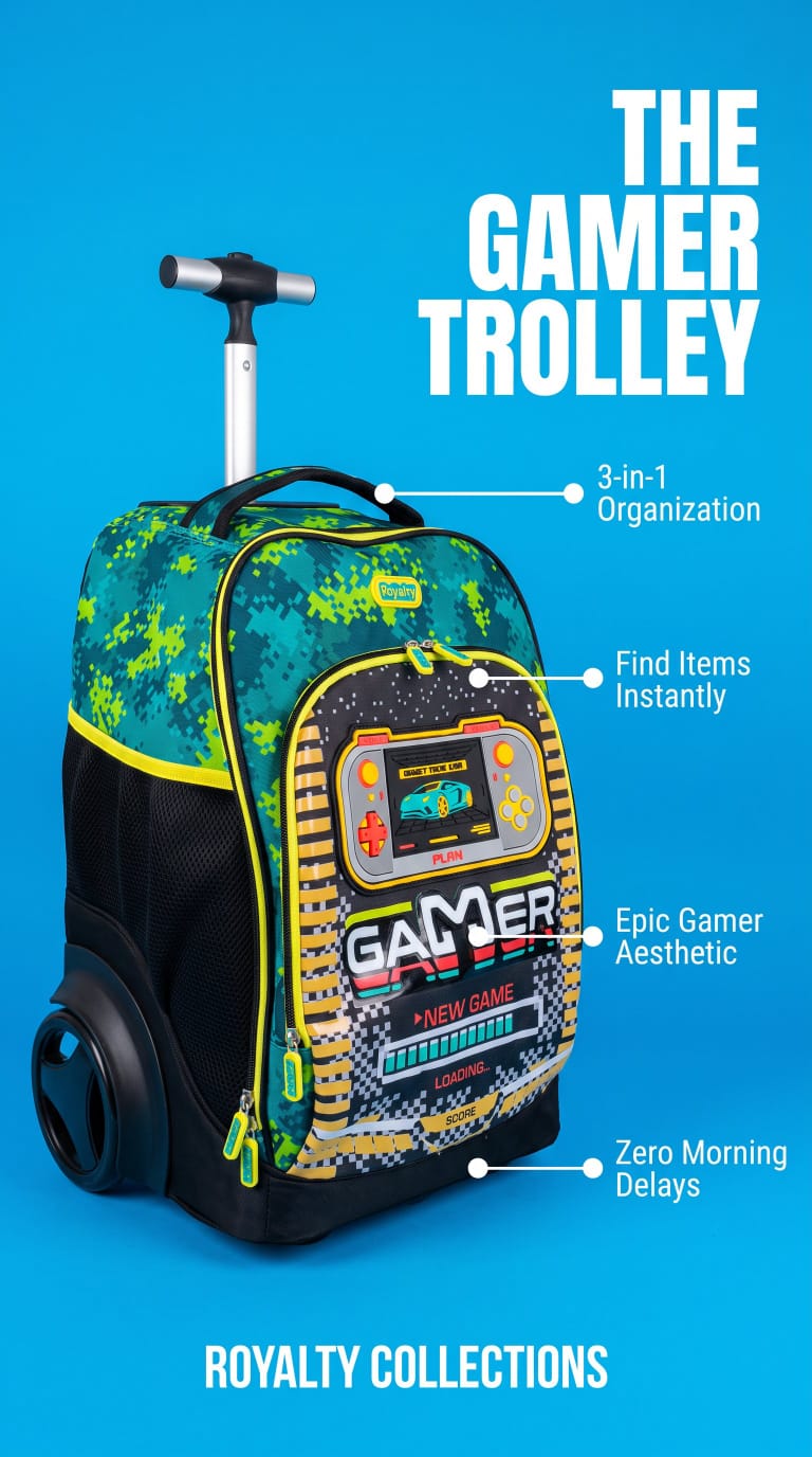 Gamer 3-in-1 Trolley Backpack School Bag Set