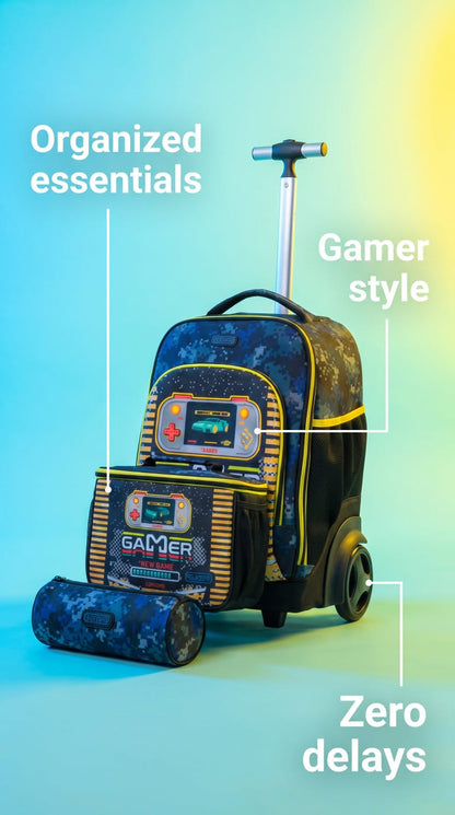 Gamer 3-in-1 Trolley Backpack School Bag Set