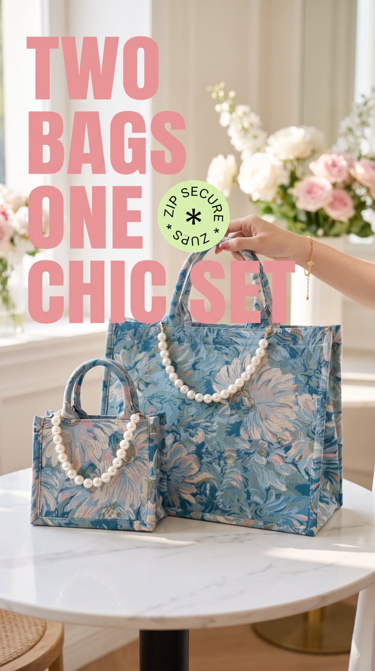 Floral Oil Painting Canvas Tote Bag (2-in-1 Bag Set)
