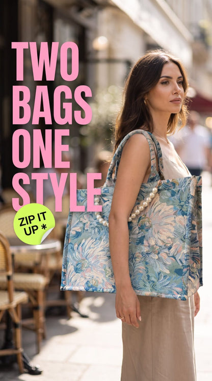 Floral Oil Painting Canvas Tote Bag (2-in-1 Bag Set)