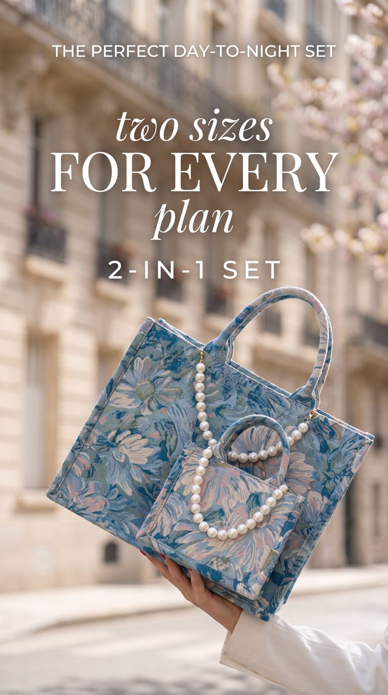 Floral Oil Painting Canvas Tote Bag (2-in-1 Bag Set)