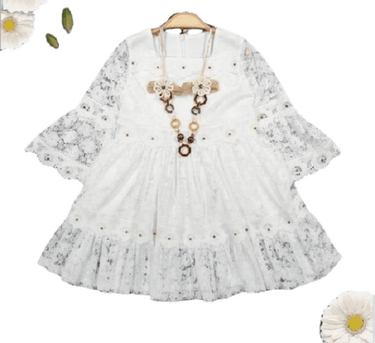 Elbise Girls Lacey Party Dress with Neckpiece