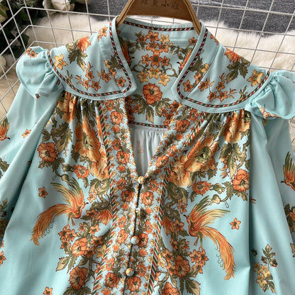Zena Floral Blouse & Short Set - Blue