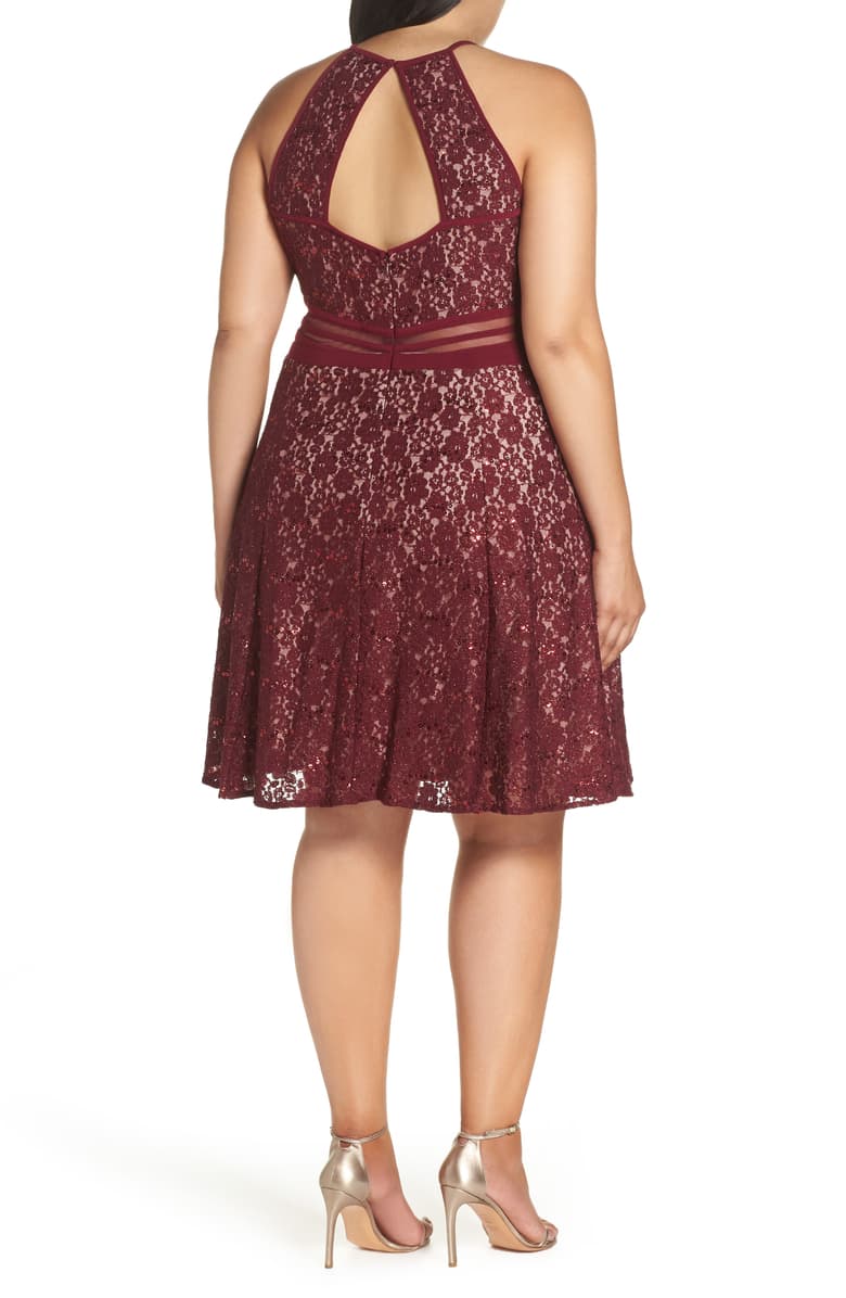 Morgan & Company Sheer Inset Lace Fit & Flare Dress
