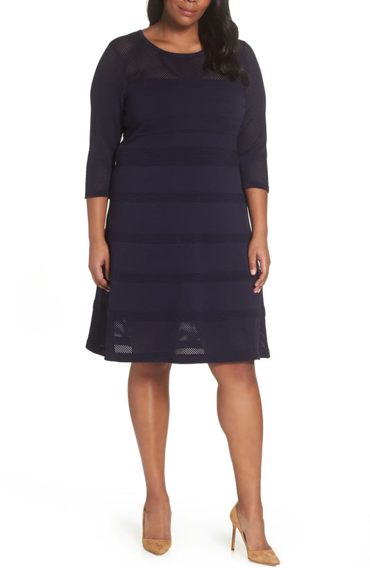 Vince Camuto Mix Stitch Pointelle Fit & Flare Dress