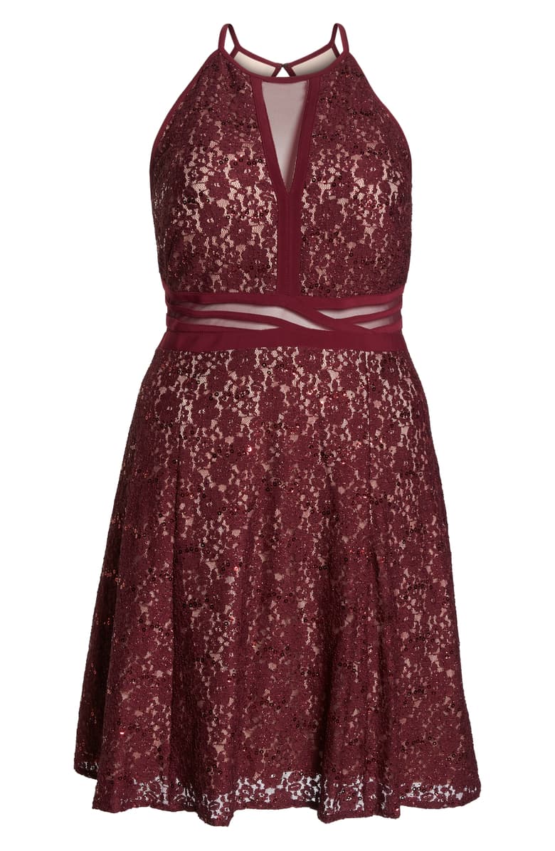 Morgan & Company Sheer Inset Lace Fit & Flare Dress