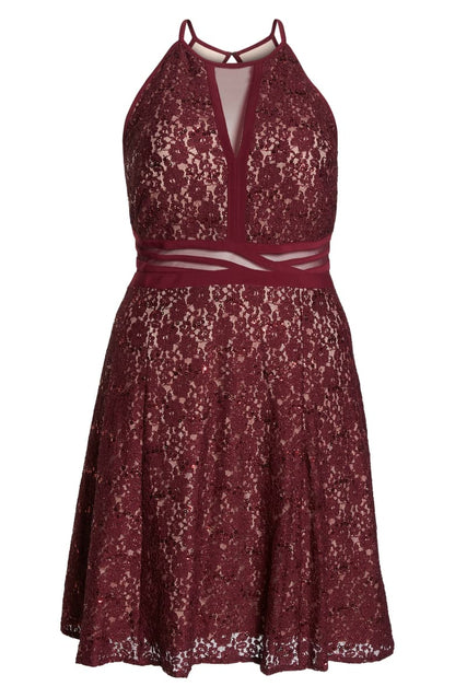 Morgan & Company Sheer Inset Lace Fit & Flare Dress
