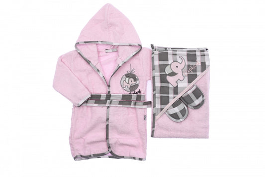 Checkered Cotton Fleece Bathrobe Set (Babies)