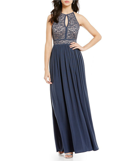Lace Keyhole Tie Back Halter Dress