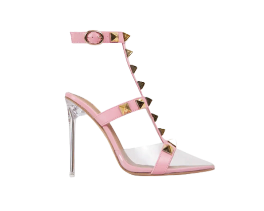 Glam Studded Details Pointed Clear Perspex Heel - Pink