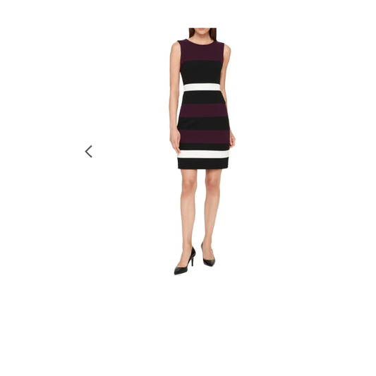 Women's Burgundy Striped Scuba Sheath Dress