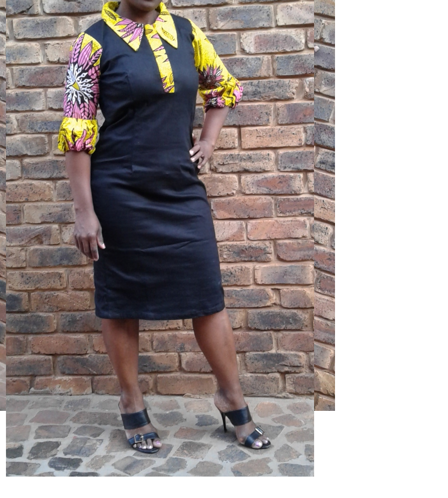 Ladies Black & Print Balloon Sleeves Dress - Size 12