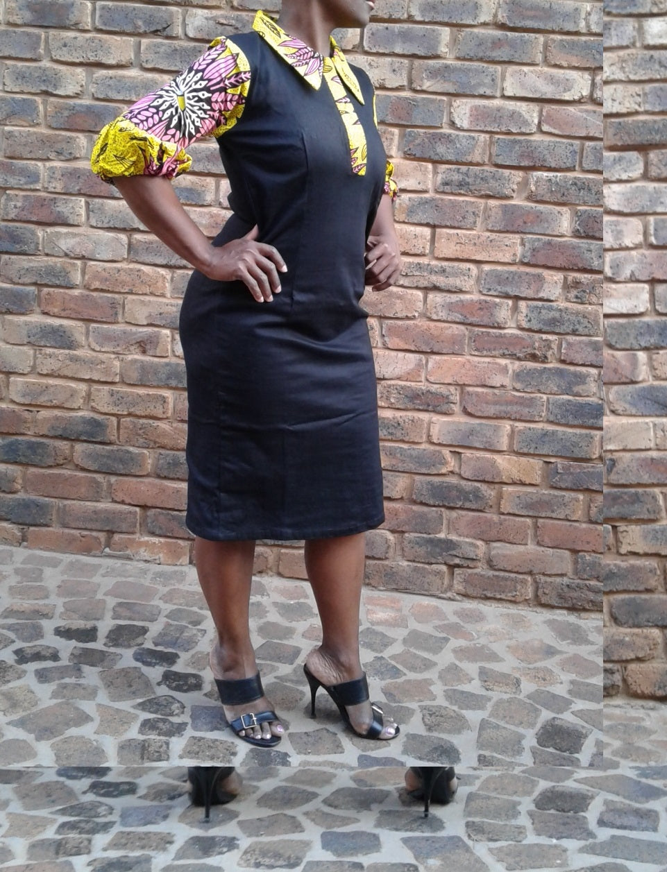 Ladies Black & Print Balloon Sleeves Dress - Size 12