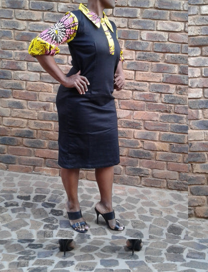 Ladies Black & Print Balloon Sleeves Dress - Size 12