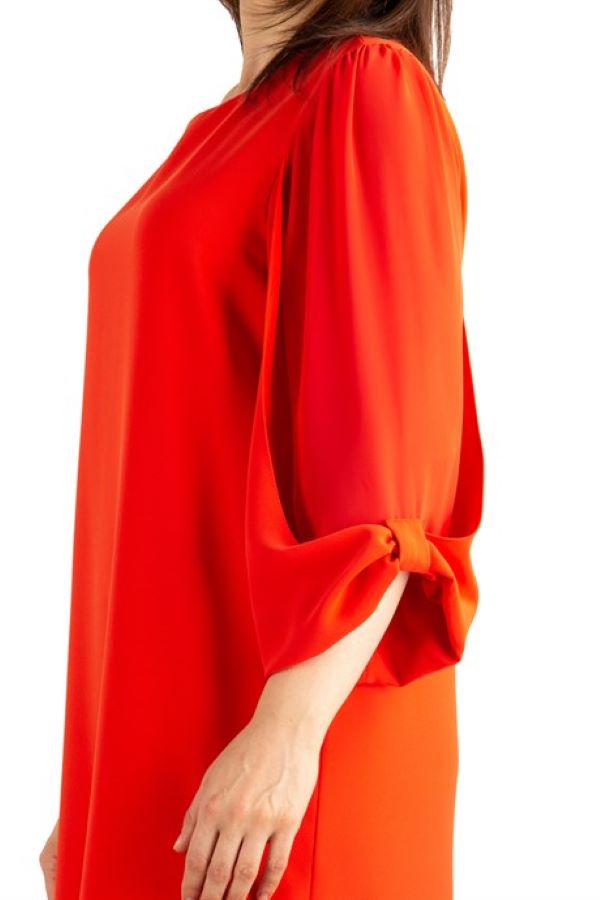 Tulle sleeves Dress - Red