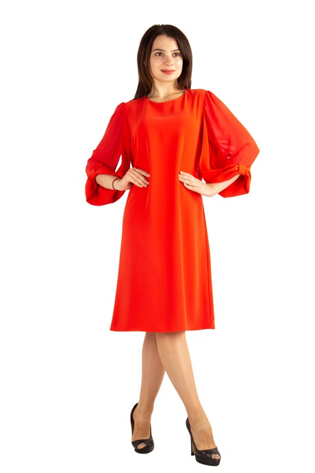 Tulle sleeves Dress - Red