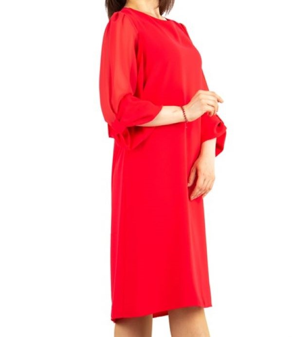 Tulle sleeves Dress - Red